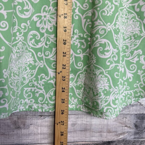 Foxcroft Non Iron Blouse Top Women 6 Green Paisley Button Up Shaped Fit Cotton - Picture 7 of 8